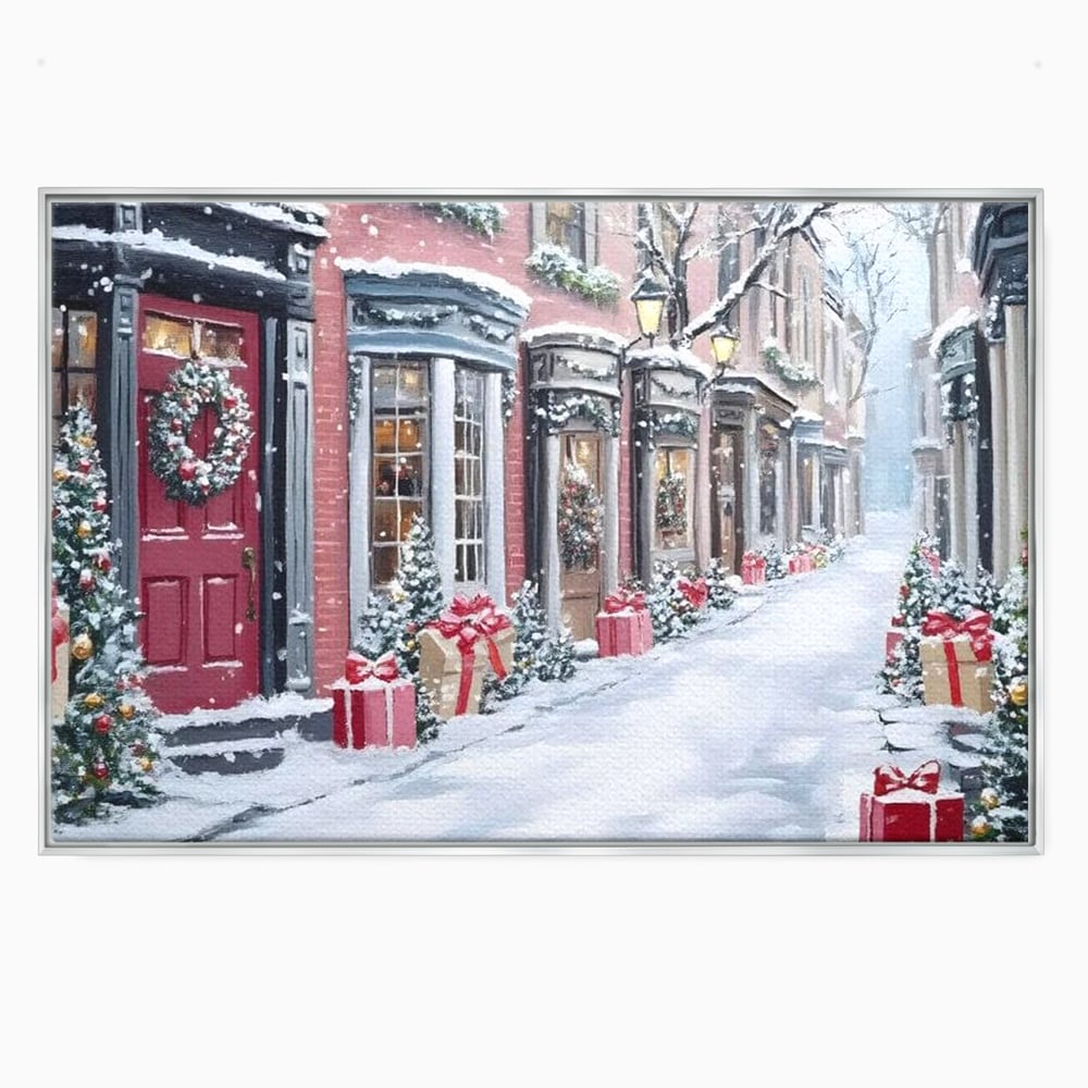 Tablou canvas cu tablou canvas cu strada urbana de iarna, in rama de aluminiu argintiu